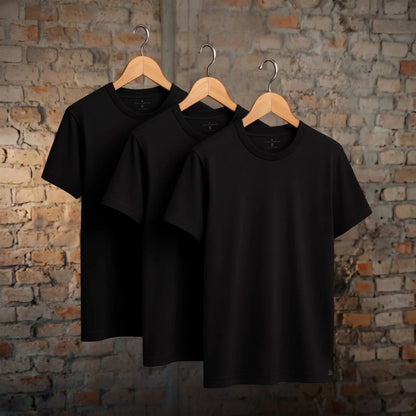 Cuello Redondo Classic Fit - Pack 3x Playeras Negras Premium
