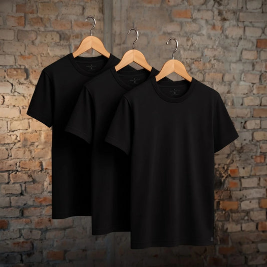 Cuello Redondo Classic Fit - Pack 3x Playeras Negras Premium
