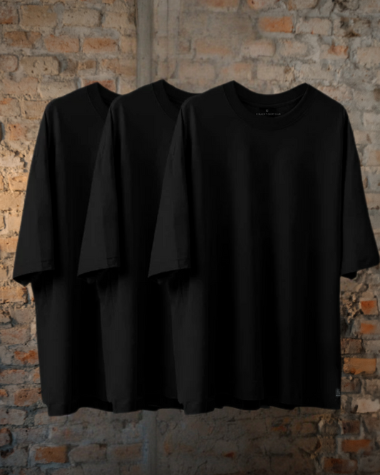 Pack 3x Playeras Negras Oversized Heavy Weight