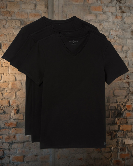 Pack 3x Playeras Negras Cuello V Classic Fit